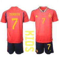 Spanien Alvaro Morata #7 Hemmaställ Barn VM 2022 Korta ärmar (+ Korta byxor)